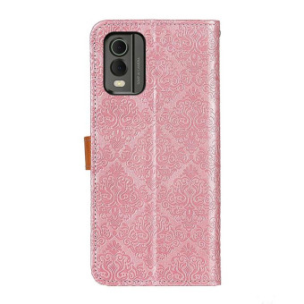 For Nokia C32 4G European Floral Embossed Flip Leather Phone Case(Pink)