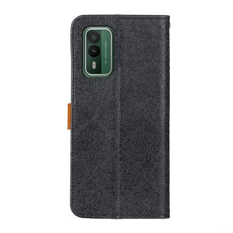 For Nokia XR21 European Floral Embossed Flip Leather Phone Case(Black)