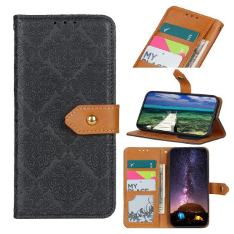 For Nokia XR21 European Floral Embossed Flip Leather Phone Case(Black)