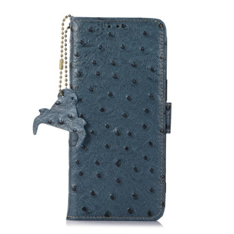 For Nokia C32 4G Ostrich Pattern Genuine Leather RFID Phone Case(Blue)