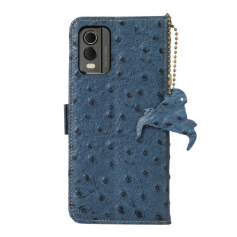 For Nokia C32 4G Ostrich Pattern Genuine Leather RFID Phone Case(Blue)