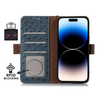 For Nokia C32 4G Ostrich Pattern Genuine Leather RFID Phone Case(Blue)