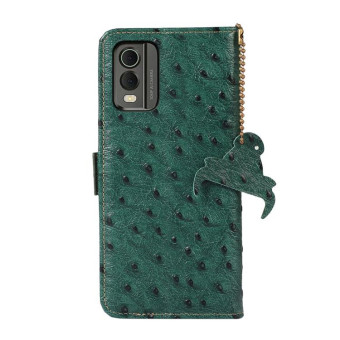 For Nokia C32 4G Ostrich Pattern Genuine Leather RFID Phone Case(Green)