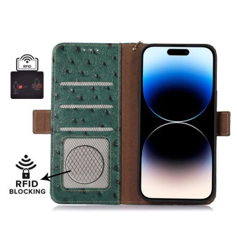 For Nokia C32 4G Ostrich Pattern Genuine Leather RFID Phone Case(Green)