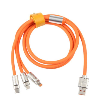Mech Series 6A 120W 3 in 1 Metal Plug Silicone Fast Charging Data Cable, Length: 1.2m(Orange)
