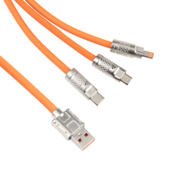 Mech Series 6A 120W 3 in 1 Metal Plug Silicone Fast Charging Data Cable, Length: 1.2m(Orange)
