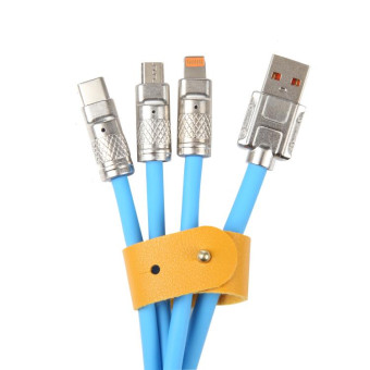 Mech Series 6A 120W 3 in 1 Metal Plug Silicone Fast Charging Data Cable, Length: 1.2m(Blue)