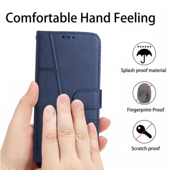 For Tecno Pop 7 Pro Stitching Calf Texture Buckle Leather Phone Case(Blue)