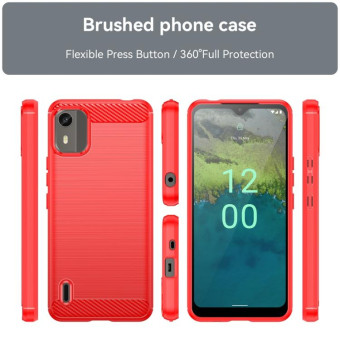 For Nokia C12 Pro Brushed Texture Carbon Fiber TPU Phone Case(Red)