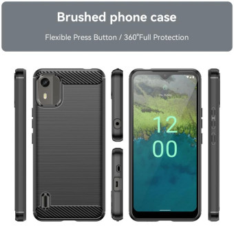 For Nokia C12 Plus Brushed Texture Carbon Fiber TPU Phone Case(Black)