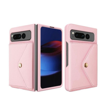 For Google Pixel Fold Litchi Texture Integrated Phone Case with Card Bag(Pink)