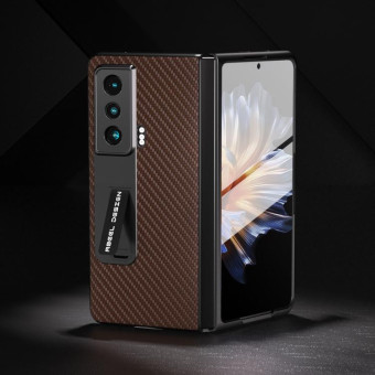 For Honor Magic Vs Carbon Fiber Texture Integrated Protective Phone Case with Holder(Brown)