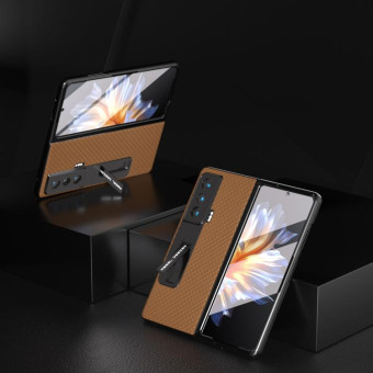 For Honor Magic Vs Carbon Fiber Texture Integrated Protective Phone Case with Holder(Dark Brown)