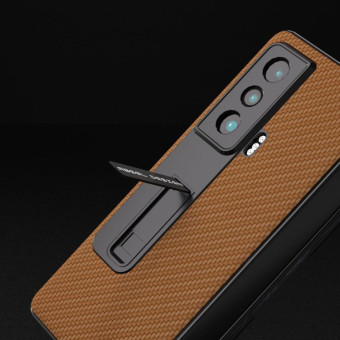 For Honor Magic Vs Carbon Fiber Texture Integrated Protective Phone Case with Holder(Dark Brown)