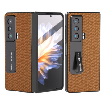 For Honor Magic Vs Carbon Fiber Texture Integrated Protective Phone Case with Holder(Dark Brown)
