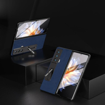 For Honor Magic Vs Carbon Fiber Texture Integrated Protective Phone Case with Holder(Dark Blue)