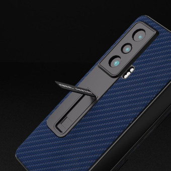 For Honor Magic Vs Carbon Fiber Texture Integrated Protective Phone Case with Holder(Dark Blue)