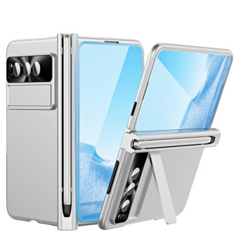 For Google Pixel Fold Integrated Electroplating Pen Slot Folding Phone Case with Stylus(Silver)