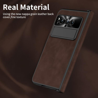 For Google Pixel Fold Integrated Napa Texture All-inclusive Phone Case with Hinge(Coffee)