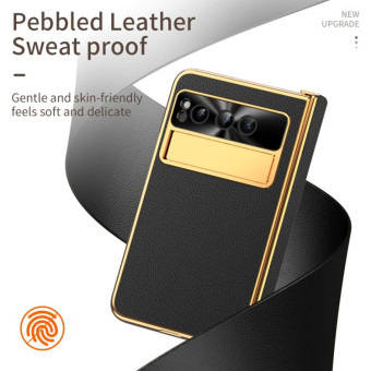For Google Pixel Fold Litchi Pattern Electroplating Folding Phone Case with Hinge(Black)