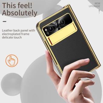 For Google Pixel Fold Litchi Pattern Electroplating Folding Phone Case with Hinge(Black)
