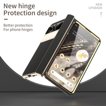 For Google Pixel Fold Litchi Pattern Electroplating Folding Phone Case with Hinge(Black)
