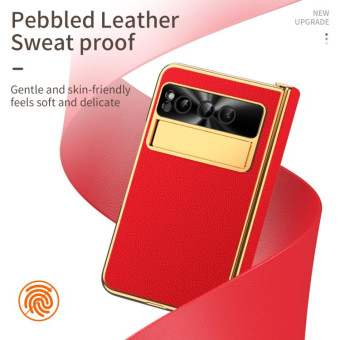 For Google Pixel Fold Litchi Pattern Electroplating Folding Phone Case with Hinge(Red)
