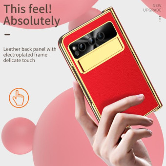 For Google Pixel Fold Litchi Pattern Electroplating Folding Phone Case with Hinge(Red)
