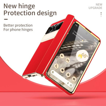 For Google Pixel Fold Litchi Pattern Electroplating Folding Phone Case with Hinge(Red)