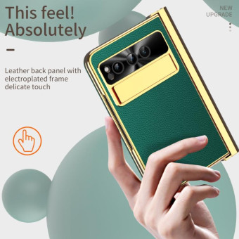 For Google Pixel Fold Litchi Pattern Electroplating Pen Slot Double Hinge Folding Phone Case with Stylus(Green)
