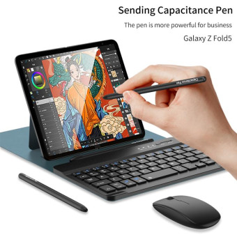 For Samsung Galaxy Z Fold5 GKK Gear Adjustment Bluetooth Keyboard + Pen + Mouse + Case Set(Green)
