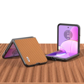 For Motorola Razr 40 ABELL Carbon Fiber Protective Phone Case(Light Brown)