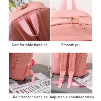 5pcs/Set Student Schoolbags, Lightweight and Cute Girls Backpack with Bear(Pink)