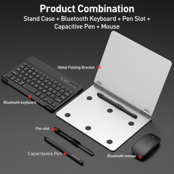 GKK Metal Folding Holder + Bluetooth Keyboard + Pen + Pen Slots + Mouse Set(Silver)