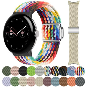 For Google Pixel Watch / Watch 2 Nylon Loop Magnetic Buckle Watch Band(Official Rainbow)