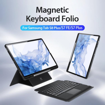 For Samsung Galaxy Tab S8+ / S7+ / S7 FE DUX DUCIS DK Floating Magnetic Keyboard Leather Tablet Case(Black)
