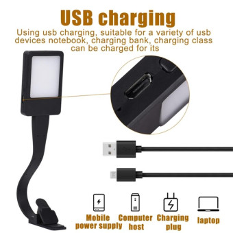 LED Reading Light Clip Book USB Charging Mini Bedside Learning Lamp(White)