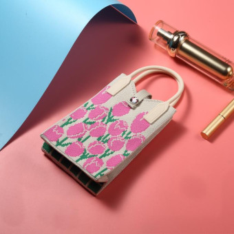 Floral Knitted Mini Crossbody Phone Bag(Pink)
