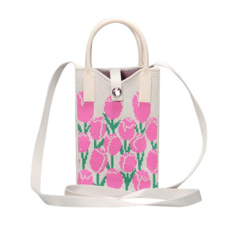 Floral Knitted Mini Crossbody Phone Bag(Pink)