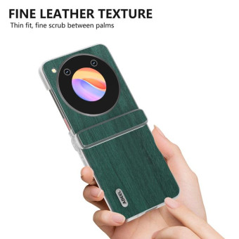 For ZTE nubia Flip ABEEL Three Parts Frosted Transparent Frame Hinge Wood Texture PU Phone Case(Green)