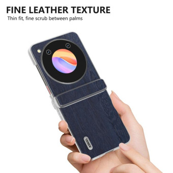 For ZTE nubia Flip ABEEL Three Parts Frosted Transparent Frame Hinge Wood Texture PU Phone Case(Blue)