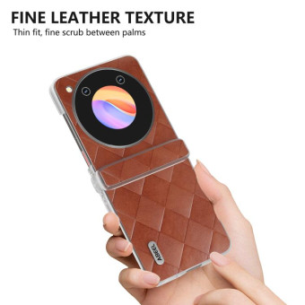 For ZTE nubia Flip ABEEL Three Parts Frosted Transparent Frame Hinge Weave Plaid PU Phone Case(Brown)