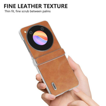 For ZTE nubia Flip ABEEL Three Parts Frosted Transparent Frame Hinge Calf Texture PU Phone Case(Brown)