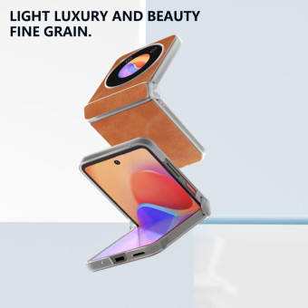 For ZTE nubia Flip ABEEL Three Parts Frosted Transparent Frame Hinge Calf Texture PU Phone Case(Brown)