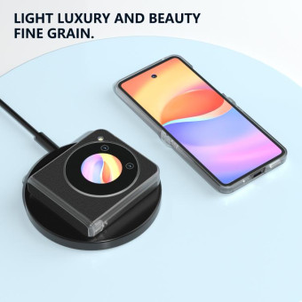 For ZTE nubia Flip ABEEL Three Parts Frosted Transparent Frame Hinge Genuine Leather Wave Phone Case(Black)