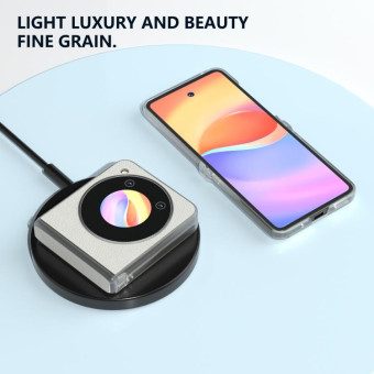 For ZTE nubia Flip ABEEL Three Parts Frosted Transparent Frame Hinge Genuine Leather Wave Phone Case(Grey)