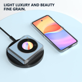 For ZTE nubia Flip ABEEL Three Parts Frosted Transparent Frame Hinge Genuine Leather Wave Phone Case(Blue)