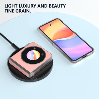 For ZTE nubia Flip ABEEL Three Parts Frosted Transparent Frame Hinge Genuine Leather Wave Phone Case(Pink)