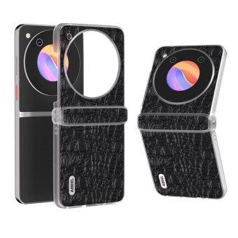 For ZTE nubia Flip ABEEL Three Parts Frosted Transparent Frame Genuine Leather Canopy Phone Case(Black)