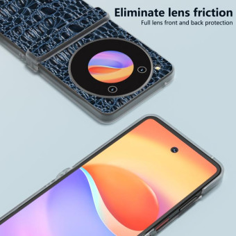 For ZTE nubia Flip ABEEL Three Parts Frosted Transparent Frame Genuine Leather Canopy Phone Case(Blue)